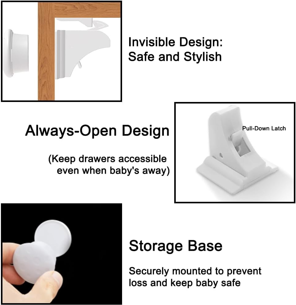 4Pcs Cabinet Locks Kit- 1 Key Included, Adhesive Installation No Drilling