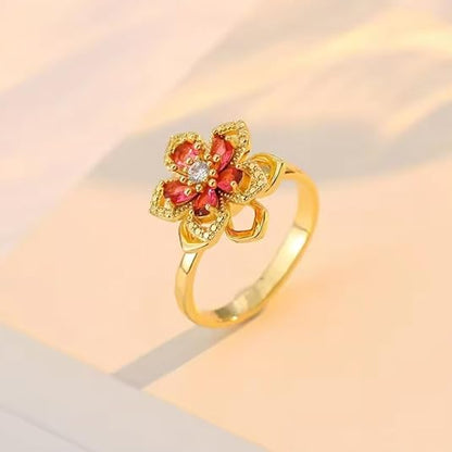 Rotatable Women's Ring, Alloy Electroplated Band, Multicolor Cubic Zirconia Inlay