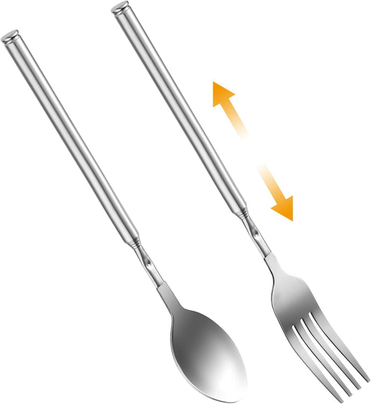 Extendable Fork/Spoon, Retractable Stainless Steel Utensil