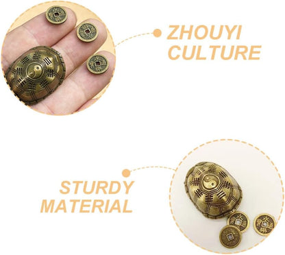 Lucky Tortoise Figurine with Chinese Divination Coins