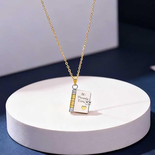 Mi Pequeña Estrella Book Necklace For Daughter Spanish My Little Star Stainless Steel Engravable Adjustable Pendant Gift