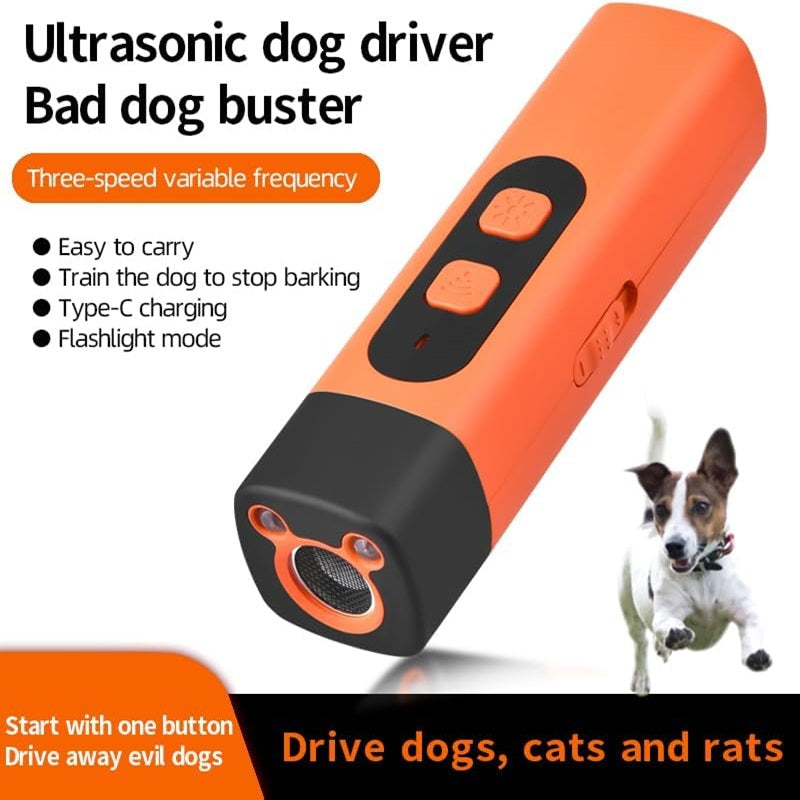 Stop Barking Dog Trainer Handheld Ultrasonic Chaser Drive Away Device Flashlight