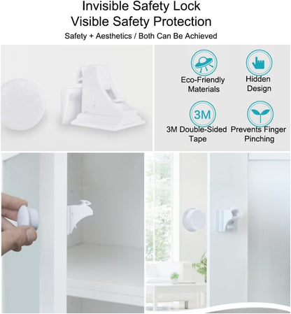 4Pcs Cabinet Locks Kit- 1 Key Included, Adhesive Installation No Drilling