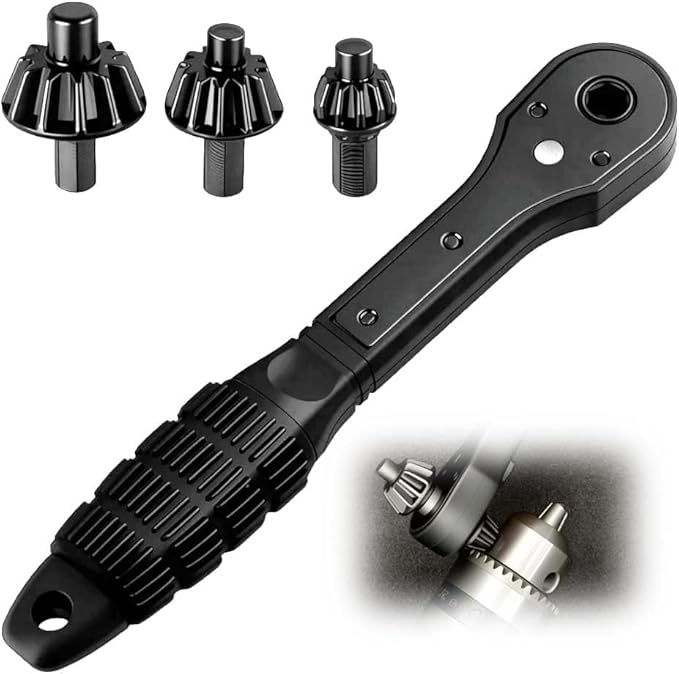 3 in 1 Drill Chuck Ratchet Spanner with Extended Arm for Added Torque Compatible with Most Electric Drills and Power Tools