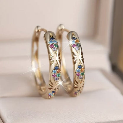 Rainbow Zircon Stone Hoop Earrings  Trendy Statement Ear Cuffs for Daily & Party Jewelry