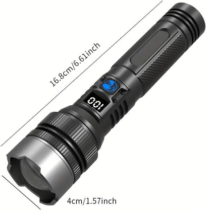 Digital Display High-Power Flashlight - USB Rechargeable, for Outdoor Emergency Lighting