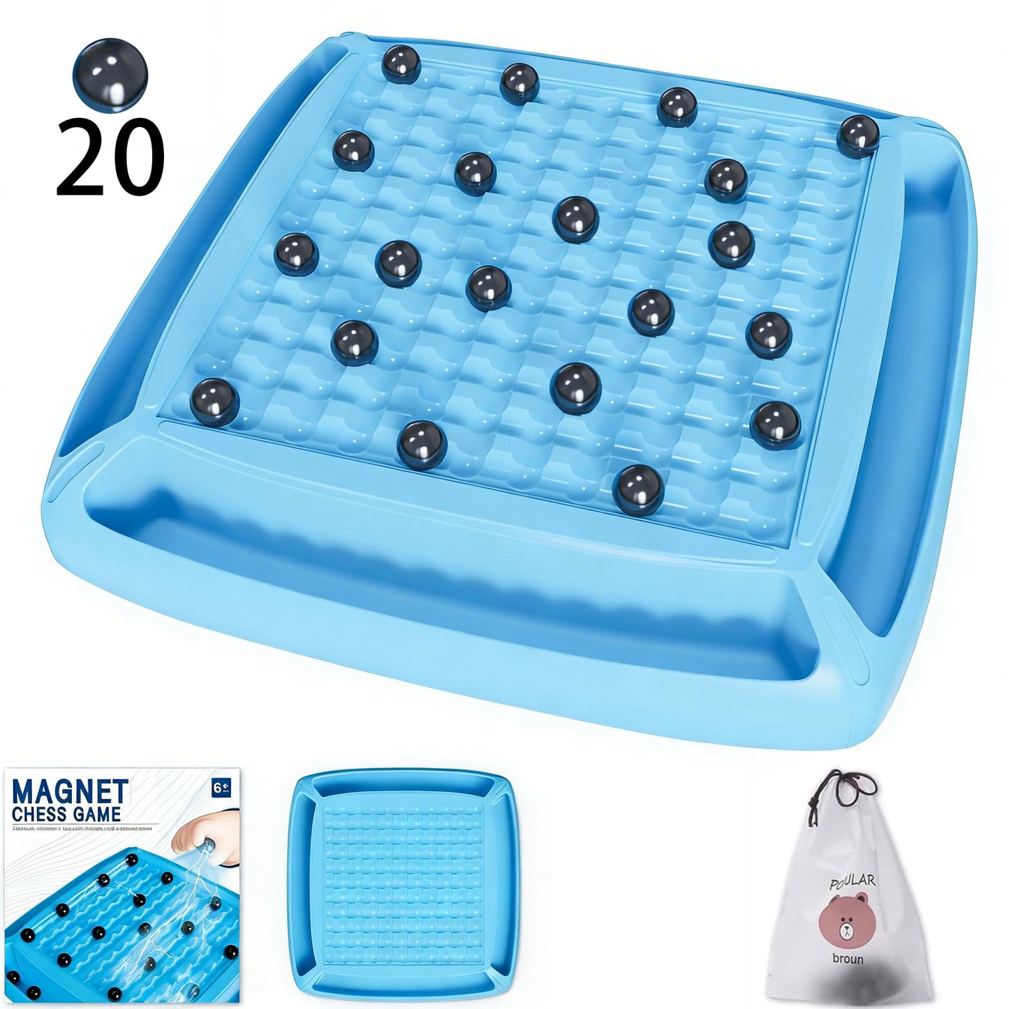 Magnetic Chess Game Set for Kids and Adults Family, 20 Pieces, 2-4 Players