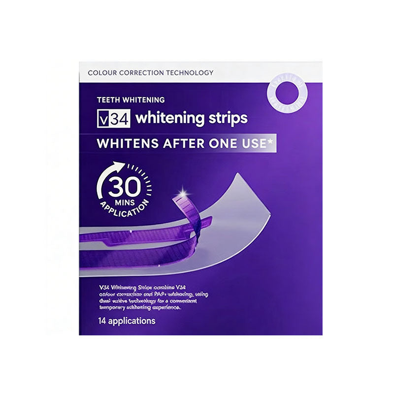 Purple V34 Teeth Whitening Strips - Tooth Stain Treatment, Combining Whitening and Colour Correction