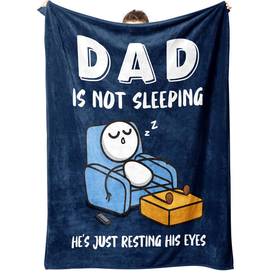 Dad Is Not Sleeping Flannel Blanket, Fathers Day Dads Gifts From Daughter Son, Super Soft Throws Blanket for Couch and Napping