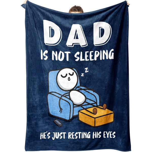 Dad Is Not Sleeping Flannel Blanket, Fathers Day Dads Gifts From Daughter Son, Super Soft Throws Blanket for Couch and Napping