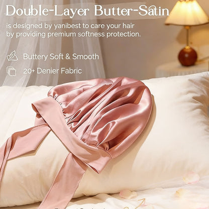 Silk Bonnet for Sleeping Women - Satin Bonnet for Curly Hair with Adjustable Tie Band