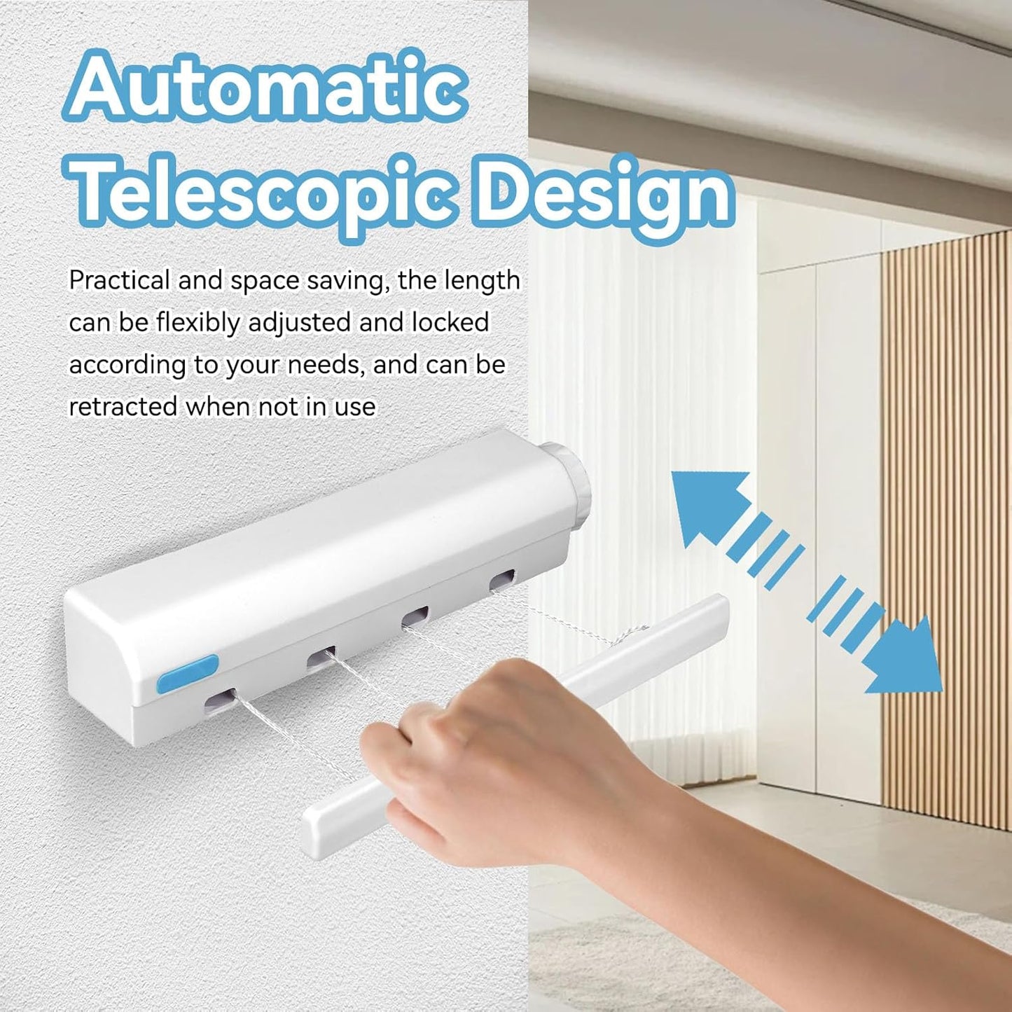 Automatic 4 Ropes Telescopic Indoor Outdoor Wall Mounted Drying Rack with Hook