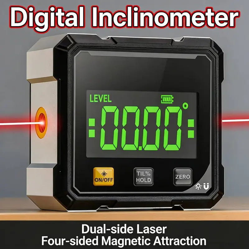 Digital Angle Finder with Electronic Laser Level,Inclinometer- 4-side Strong Magnetic Angle Gauge, Protractor