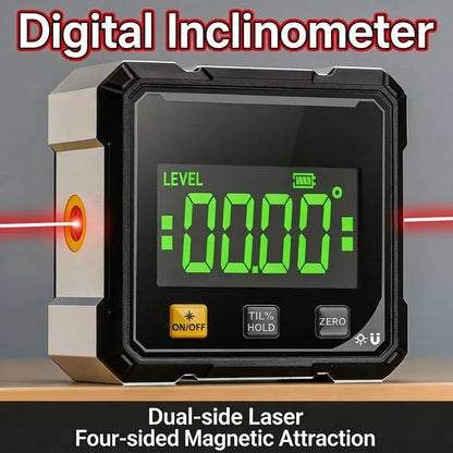 Digital Angle Finder with Electronic Laser Level,Inclinometer- 4-side Strong Magnetic Angle Gauge, Protractor