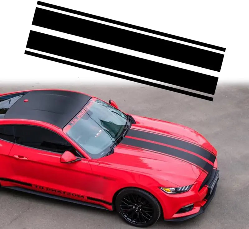 Universal Racing Car Hood Stripe Decal Black and White Waterproof Vinyl Stickers for SUVs Trucks Off-Road Vehicles Exterior Decoration Indoor Outdoor Use