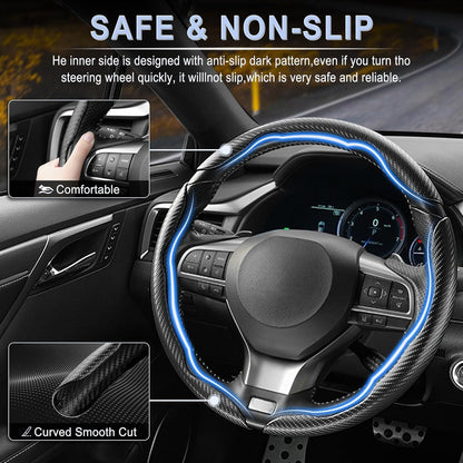 3pcs Universal Carbon Fiber Steering Wheel Cover - Anti-Slip & Segmented Design