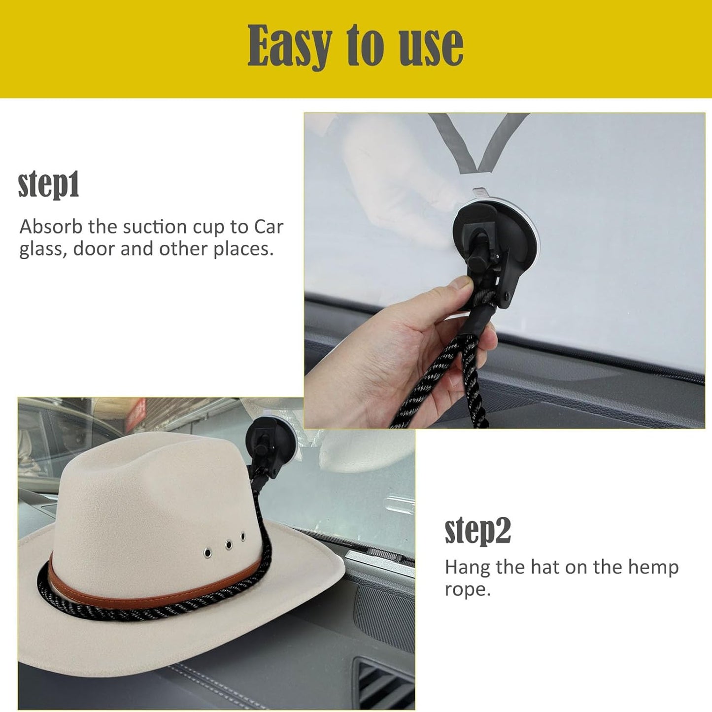 Cowboy Hat Holder for Trucks & Cars – 2-Pack Suction Cup Hat Rack