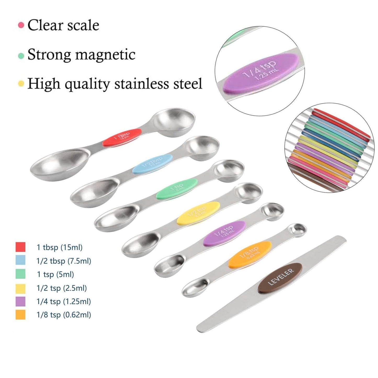 7Pcs Space-Saver Measuring Spoon Set: Magnetic & Stackable with Leveler