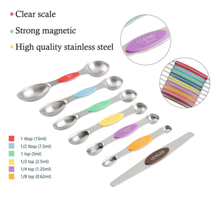 7Pcs Space-Saver Measuring Spoon Set: Magnetic & Stackable with Leveler