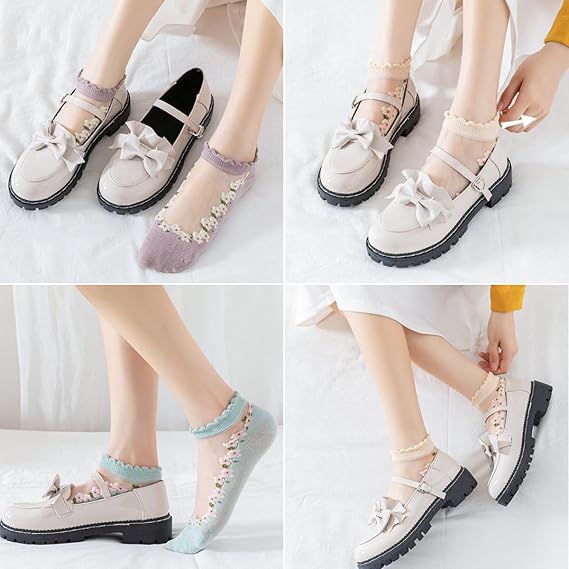 5PCS Summer Lace & Crystal No-Show Socks