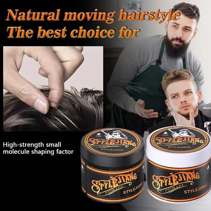 Strong Hold Hair Wax 4 oz. Water-soluble styling wax, suitable for curly, thick, and stubborn hair.