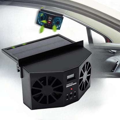 Solar Powered Car Window Fan, Dual-Head with Real-Time Temperature Display