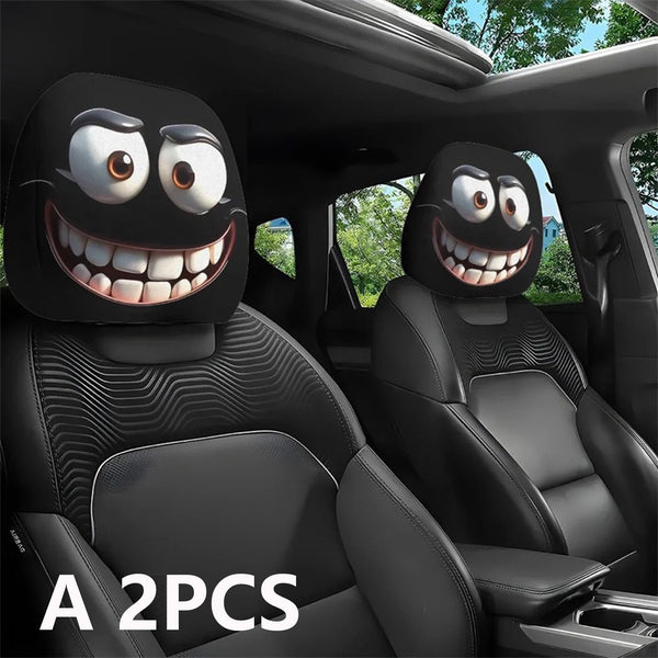 2PCS Funny Cartoon Car Headrest Covers Stretchable Universal