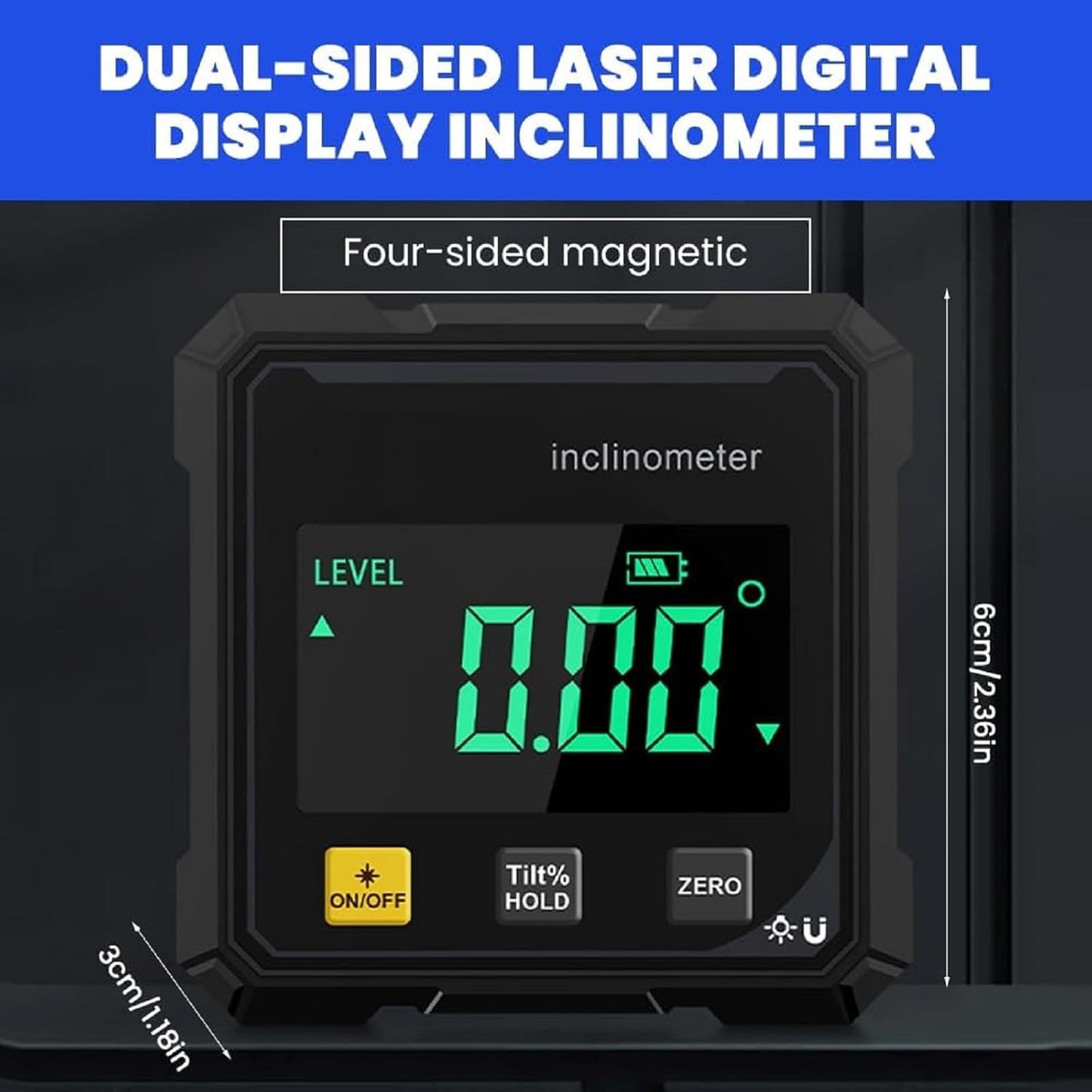 Dual-laser Digital Angle 4×90° High-Precision Level with LED Display, Magnetic Base