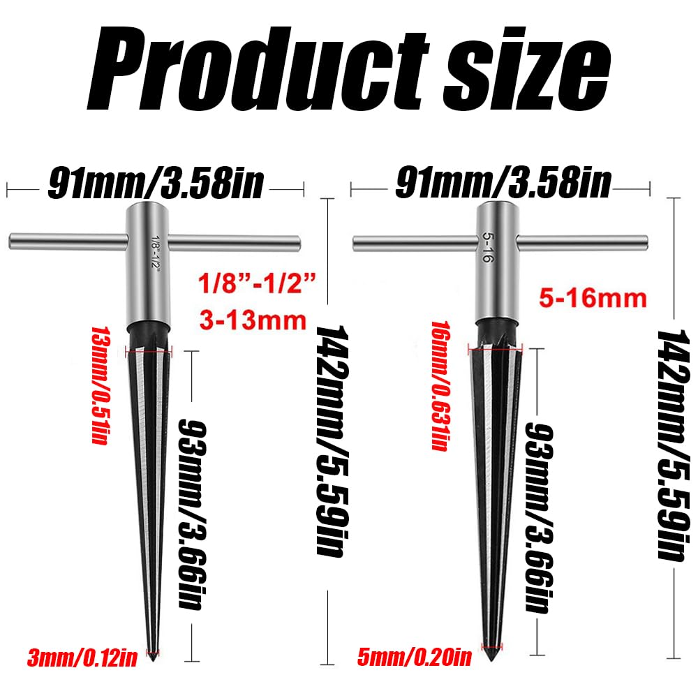 2Pcs Bridge Pin Hole Reamer, 1/8"-1/2" (3-13mm) 3/16''-5/8'' (5-16mm)