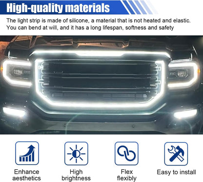 59 Inch Exterior Car LED Hood Light Strip, Flexible Waterproof Dynamic Scan Start Up Hoodbeam Lights