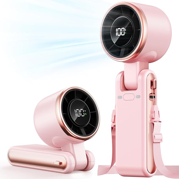 Portable Handheld Fan, 5-Speed Turbo Wind, Digital LED Display, 1800mAh Rechargeable Battery