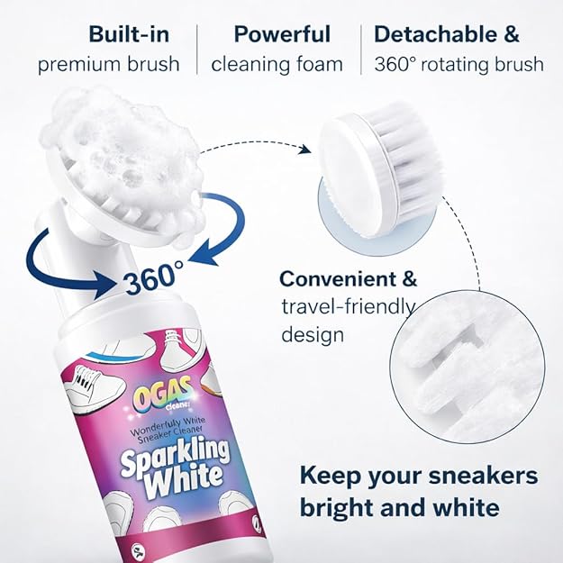 Shoe Cleaner Kit - 150ml Water-Free White Shoes Deep Stain Removal Foam with 360° Rotating Brush