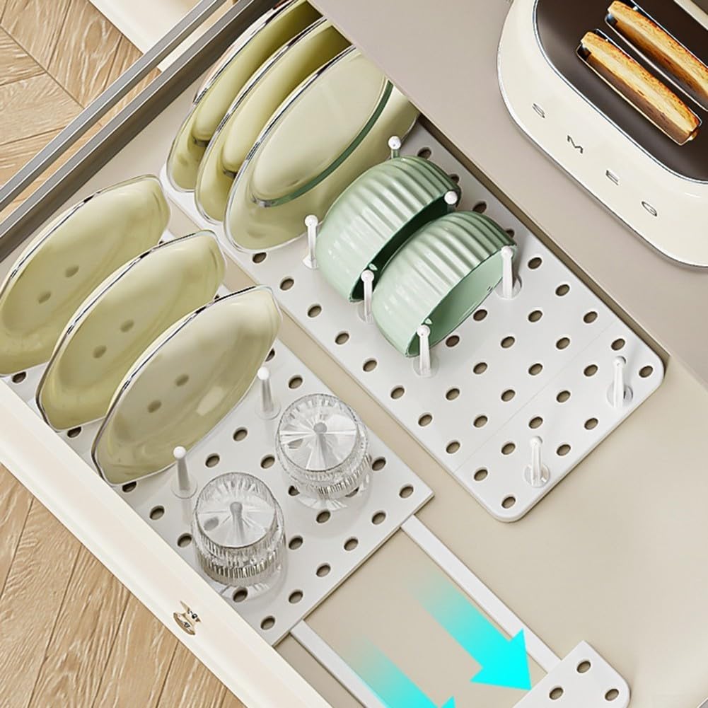 Retractable Stainless Steel Kitchen Dish Organizer with Drain Holes and Removable Columns for Storage Solutions
