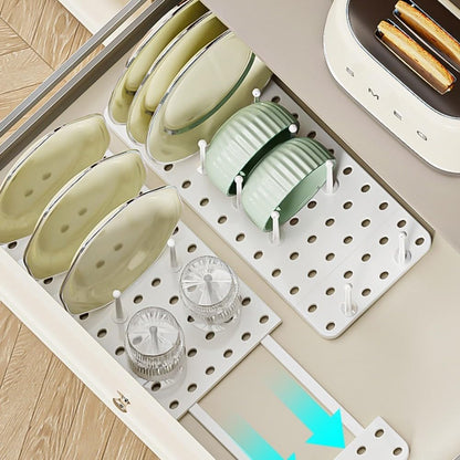 Retractable Stainless Steel Kitchen Dish Organizer with Drain Holes and Removable Columns for Storage Solutions
