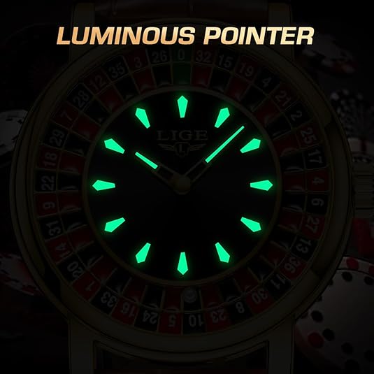 Unique Luxury Quartz Analog Roulette Leather Watch for Men