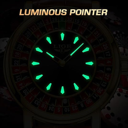 Unique Luxury Quartz Analog Roulette Leather Watch for Men