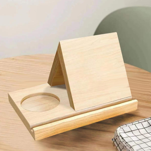 Triangle Wooden Bookshelf with Cup Holder for Home Office, Library