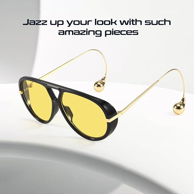 Oversized Aviator Sunglasses for Women With Earring Trendy Large Big Double Bridge