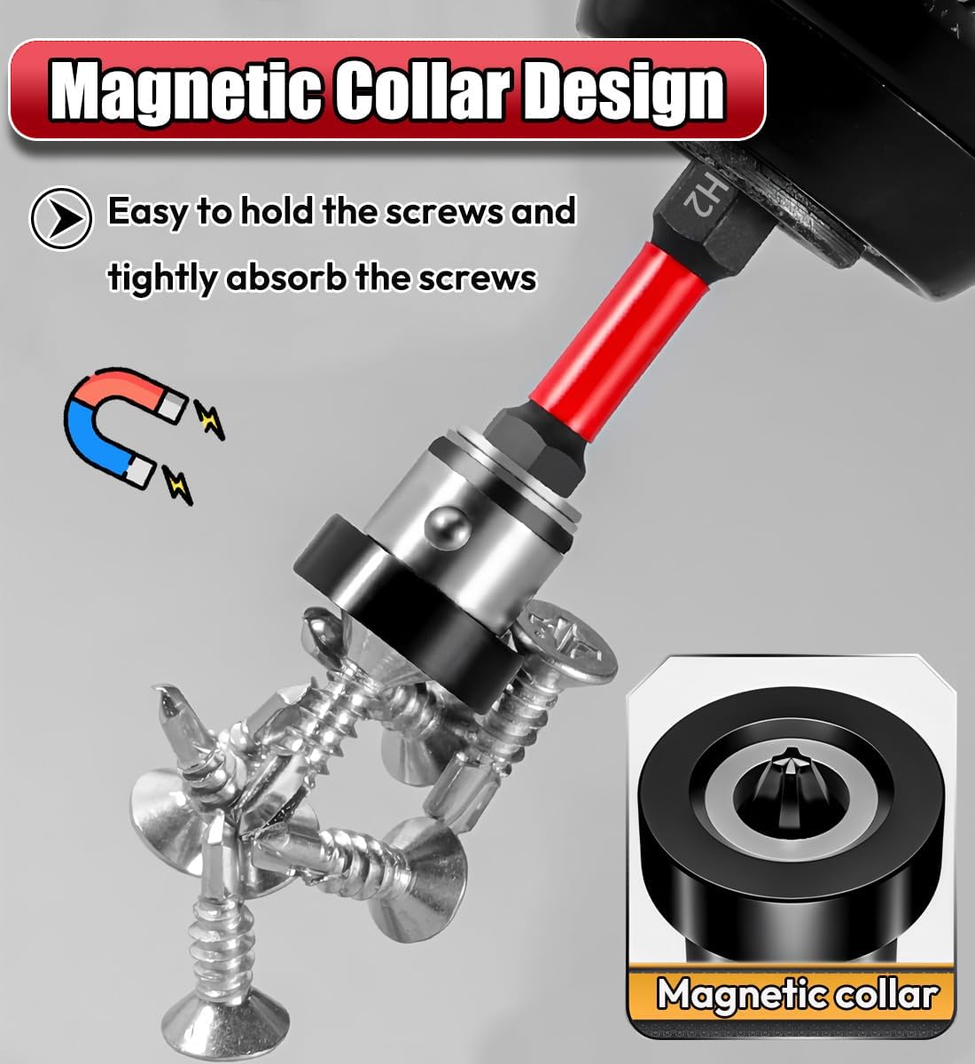 5Pcs Drywall Screw Setter, Magnetic Positioning Screwdriver Bits PH2 Bits, 1/4" Hex Shank Drywall Screw Bit