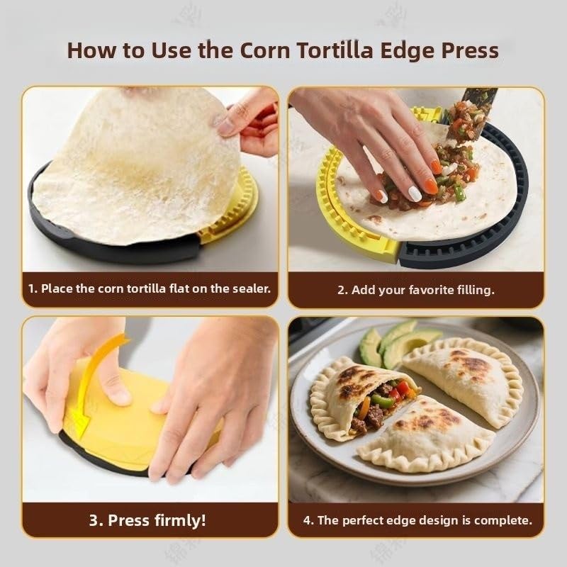 3-in-1 BPA-Free Tacos Tortilla Crimper Maker - Adjustable Size, For 6"-8-10" Crust