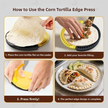 3-in-1 BPA-Free Tacos Tortilla Crimper Maker - Adjustable Size, For 6"-8-10" Crust