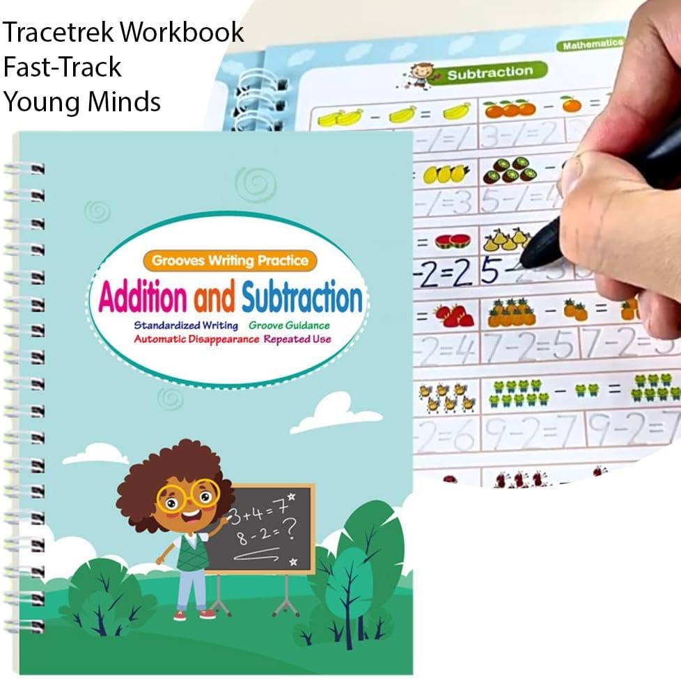 Magic Grooved Writing Practice Books - Full Set 4 Book with 10 Replacement Refills+1 Pen+1 Pencil Grip