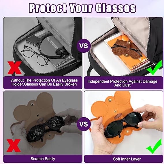 2Pcs Soft Glasses Bag for Women Men, Portable Leather Glasses Case for All Kinds of Glasses