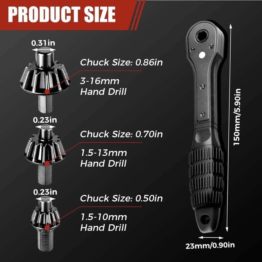 3 in 1 Drill Chuck Ratchet Spanner with Extended Arm for Added Torque Compatible with Most Electric Drills and Power Tools