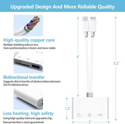 USB SD Card Reader SD Card Reader, USB-C & Lightning Dual Port Connectors