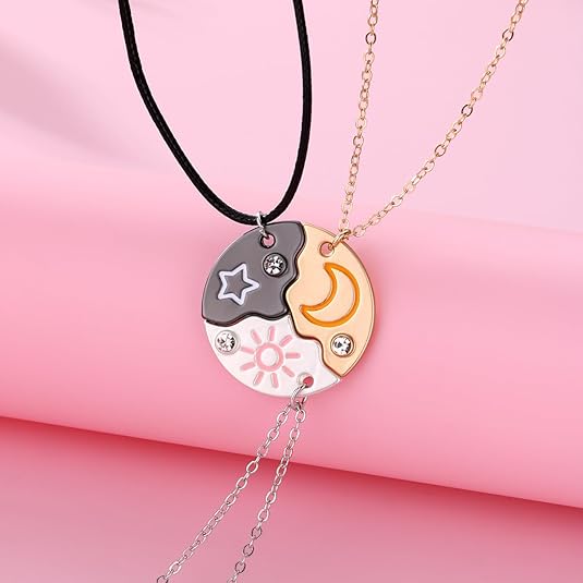 3-in-1 Best Friendship Necklaces for 3, Sun Star Moon Puzzle Matching Pendant Necklace