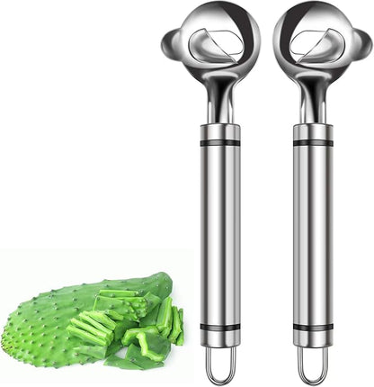 Stainless Steel Peeler Cactus, Cuchara Peladora De Nopales Tool Noodle Cutter Knife With Hole with Long Handle