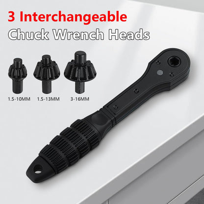 3 in 1 Drill Chuck Ratchet Spanner with Extended Arm for Added Torque Compatible with Most Electric Drills and Power Tools