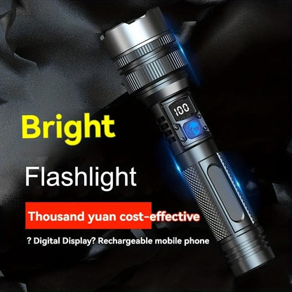 Digital Display High-Power Flashlight - USB Rechargeable, for Outdoor Emergency Lighting