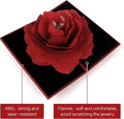 3D Pop Up Rose Ring Box - Engagement Gift Jewelry Box with Realistic Blooming Rose